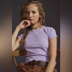 Maeve Anthropologie The Blair Ribbed Baby Tee Cropped Edition